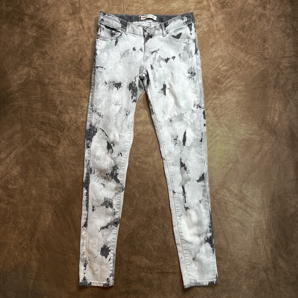 Levi's 710 Super Skinny Gray Tie Dye Print Pants Black White Girls 16 REG Punk